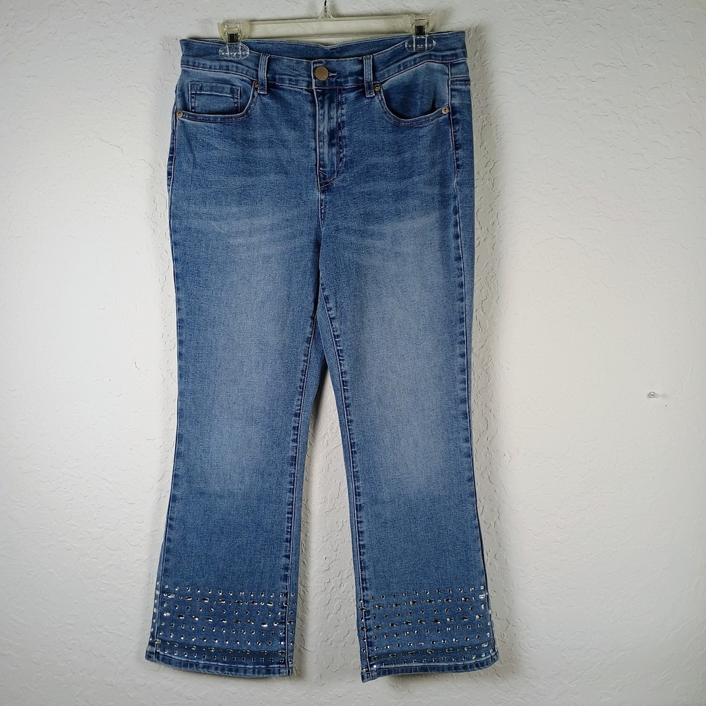 DG2 Diane Gilman Cassie Stretch Jeans Womens 12 Bootcut Studded Hem Bling